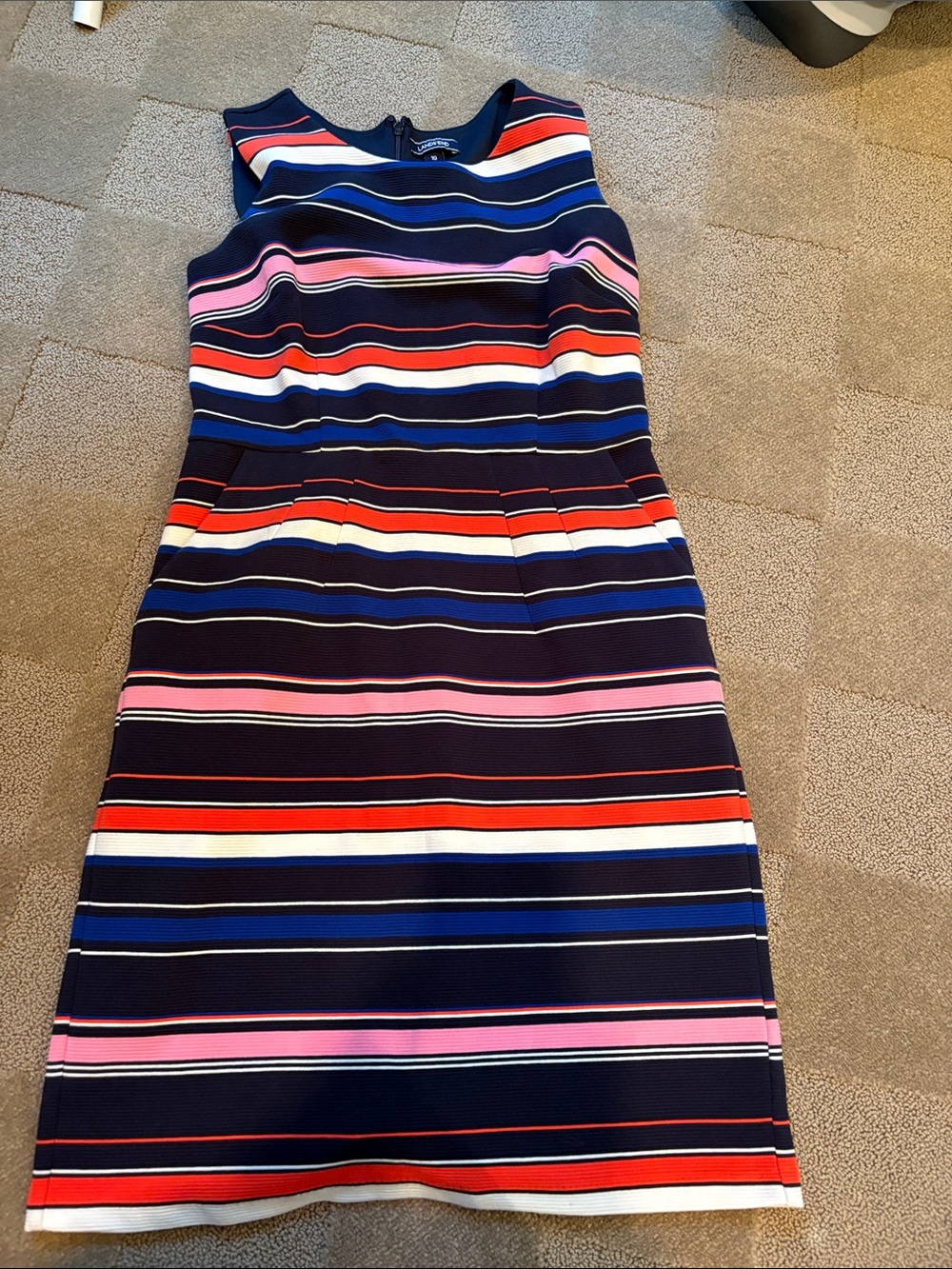 LANDS END Sleeveless Multicolor Striped Sheath Dress